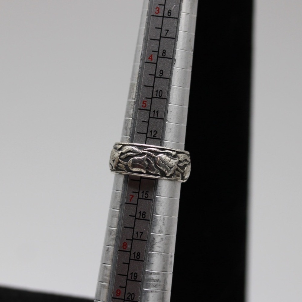 Vintage Sterling Silver Floral Tulip Band Ring Size 6 Embossed Flower Pattern - Picture 9 of 9